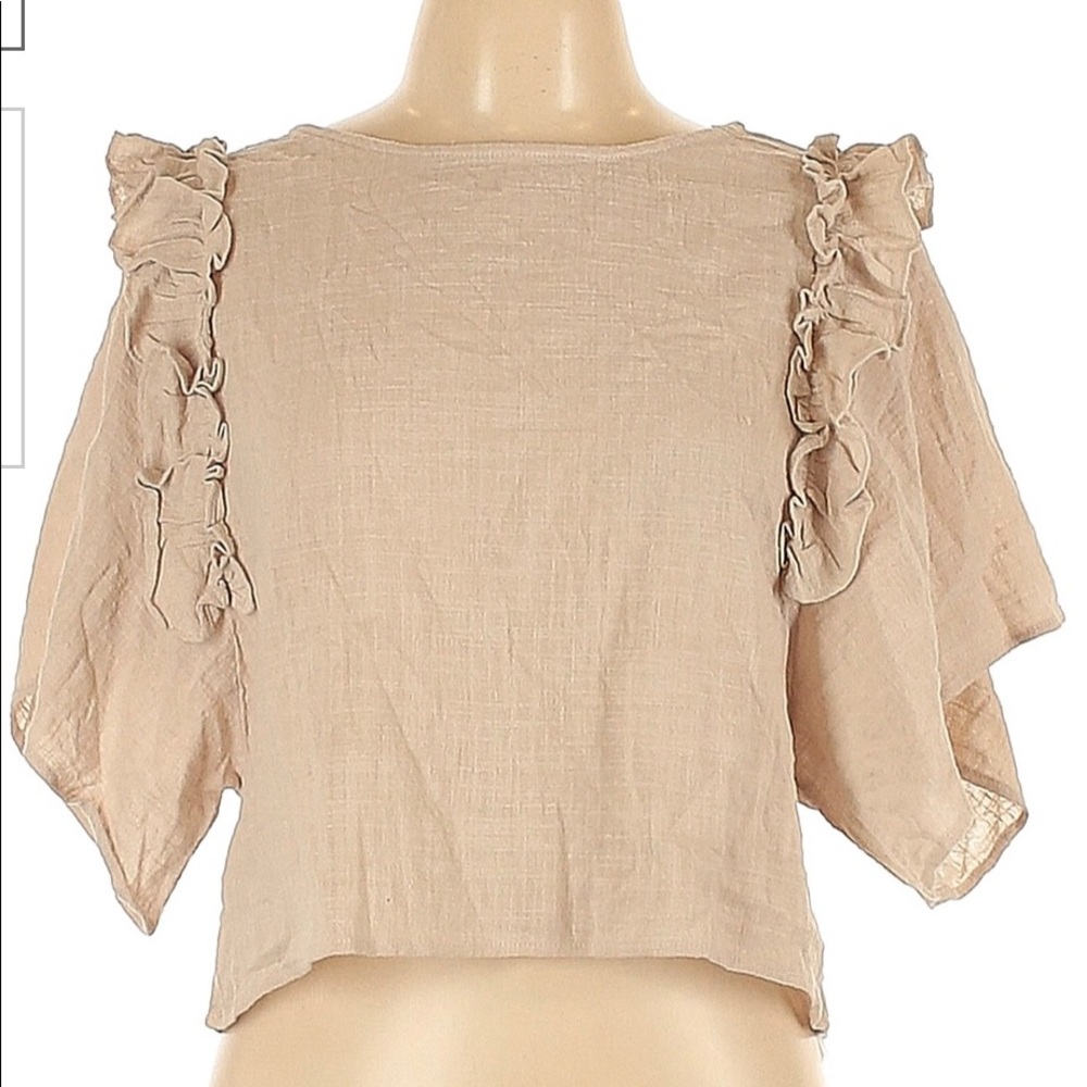 Pink Lily Tan and cream ruffled blouse XL